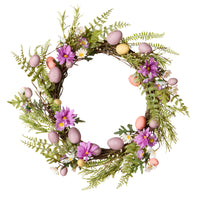 22 in. Easter Wreath with Pink and Pastel Eggs, Flowers and Ferns - National Tree Company