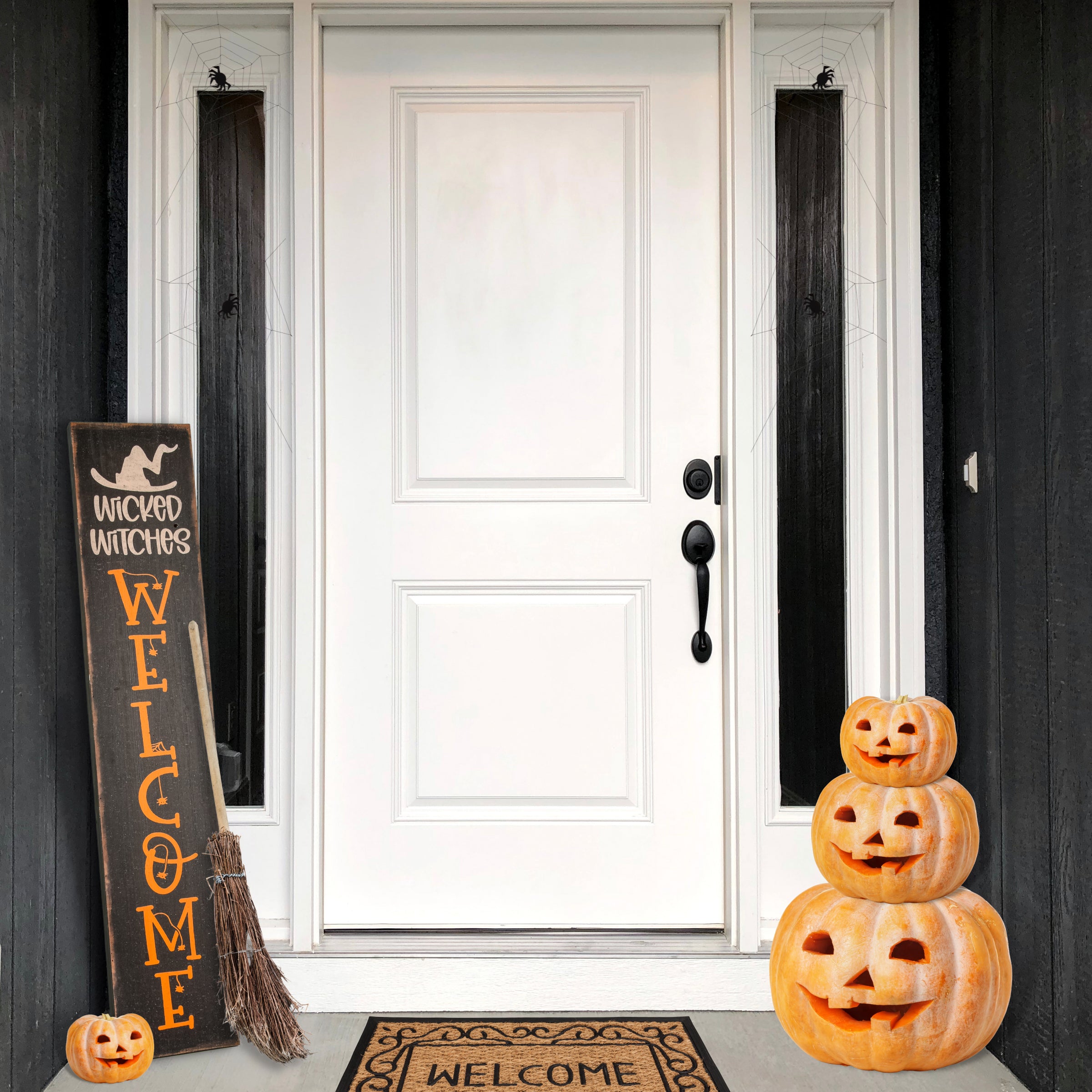 Halloween Hanging Porch Sign, Black, 'Wicked Witches Welcome', Wooden Construction, 39 Inches