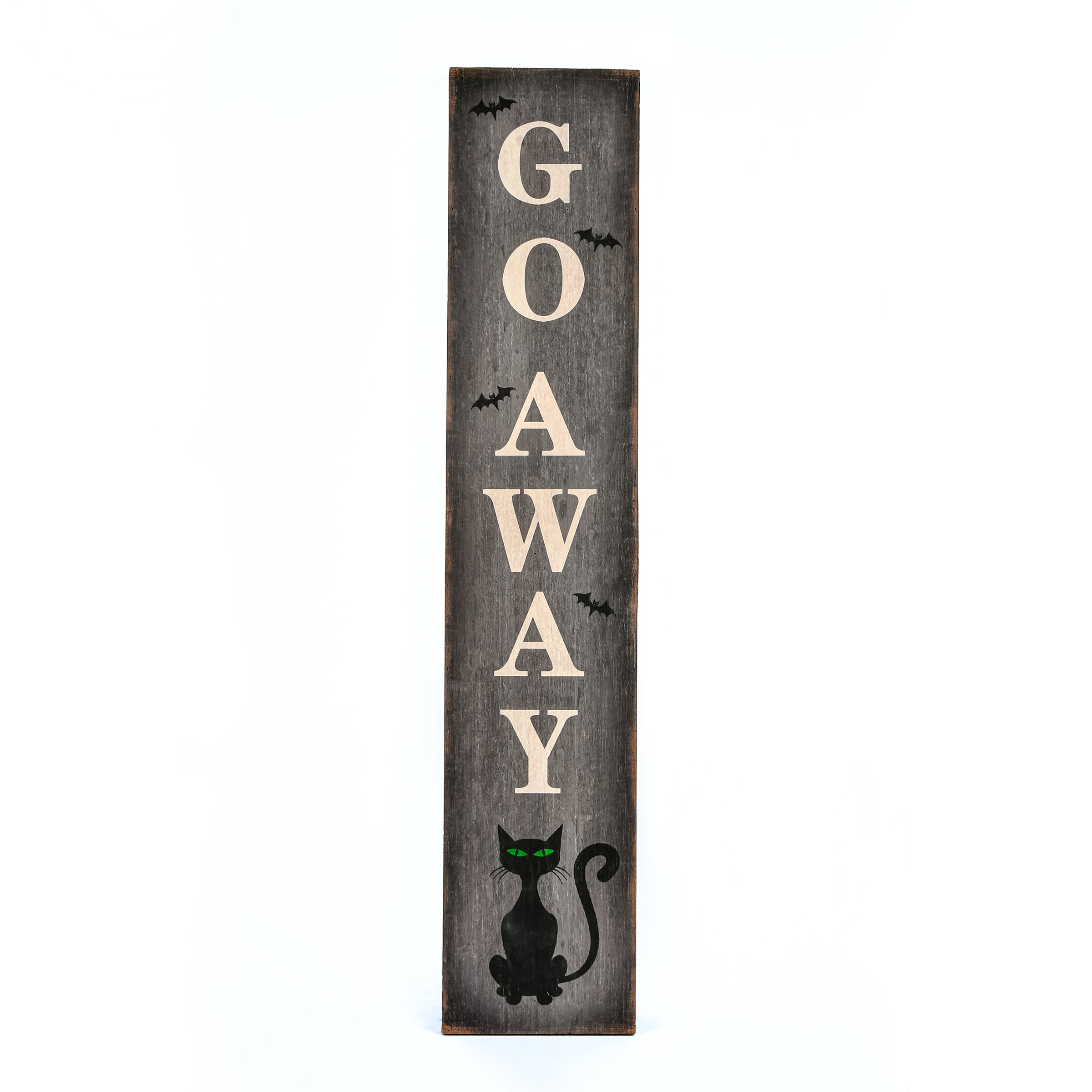 Halloween Hanging Porch Sign, Gray, 'Go Away', Wooden Construction, 39 Inches