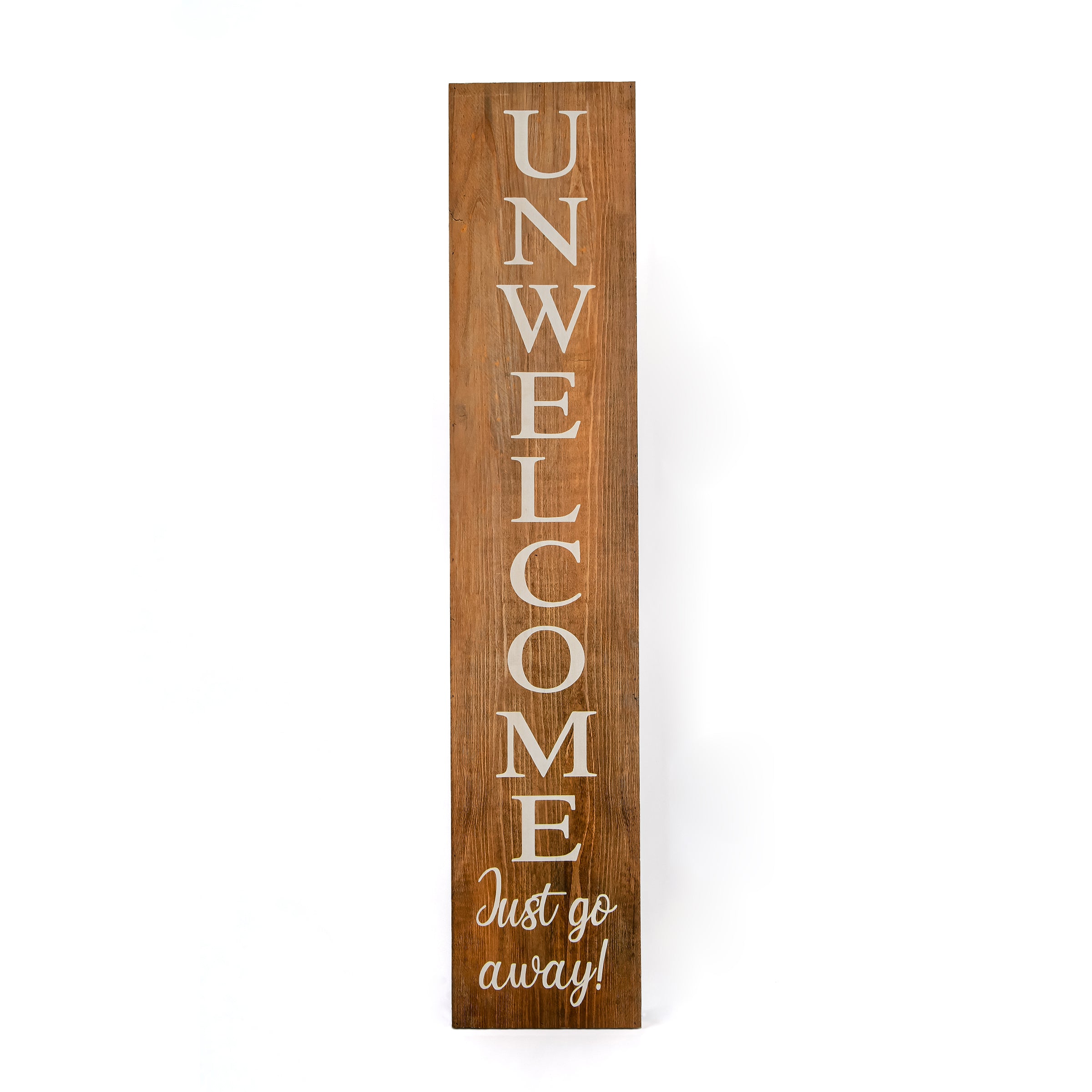 Halloween Hanging Porch Sign, Natural, 'Unwelcome, Just Go Away', Wooden Construction, 39 Inches