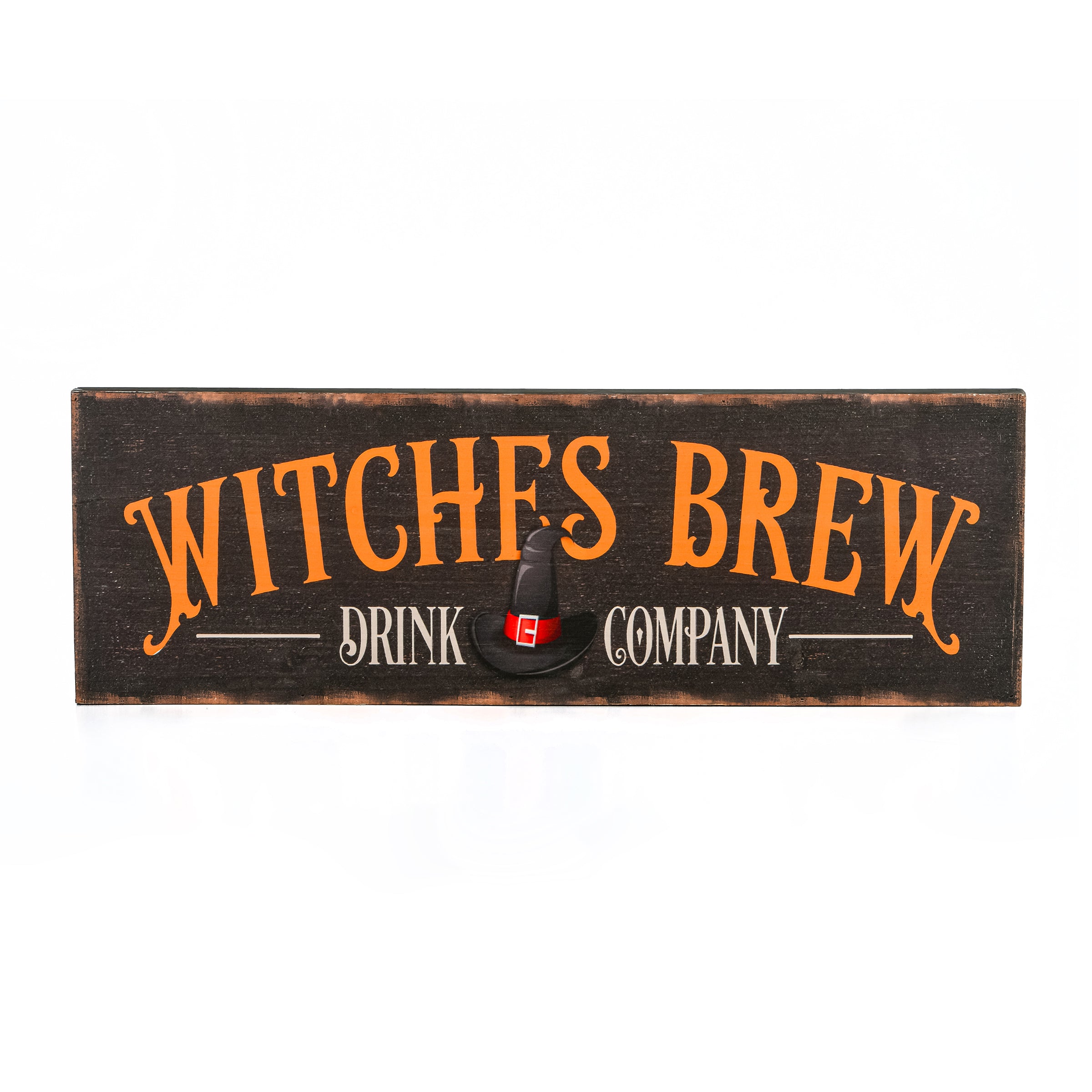 Halloween Hanging Wall Decoration, Black, 'Witches Brew Drink Company', Wooden Construction, 2 Feet
