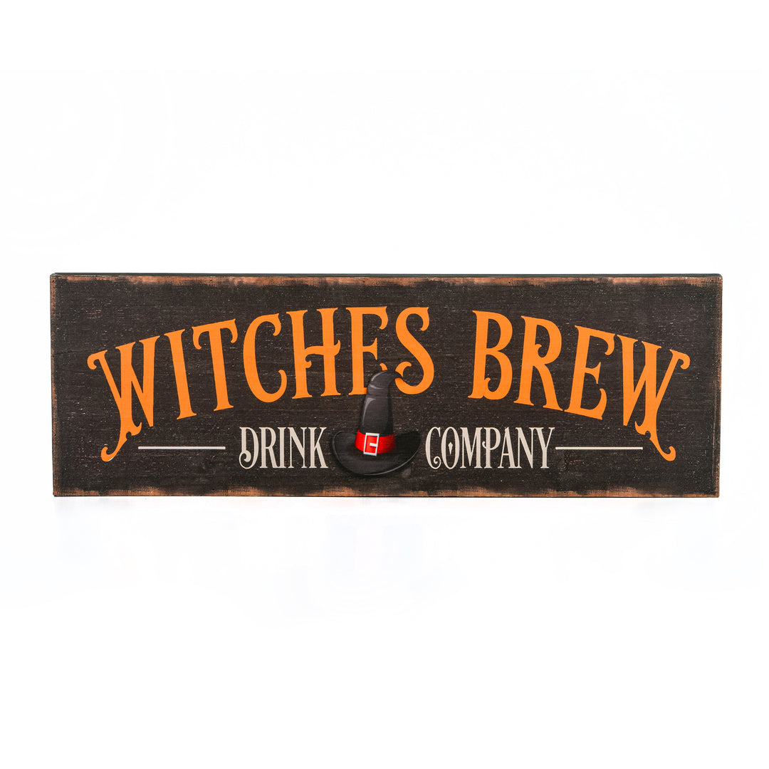 Halloween Hanging Wall Decoration, Black, 'Witches Brew Drink Company', Wooden Construction, 2 Feet