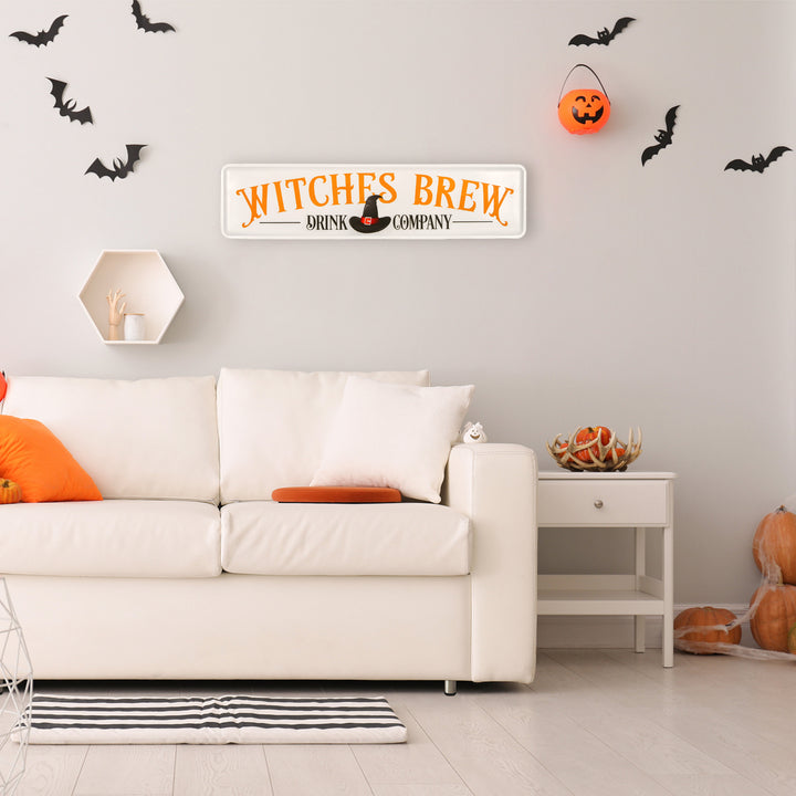 Halloween Hanging Wall Decoration, White, 'Witches Brew Drink Company', Metal Construction, 31 Inches