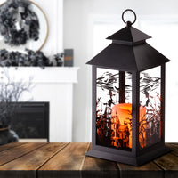 Halloween Lantern with LED Lights, Carved Images of Witches, Haunted House, 12 inches - National Tree Company