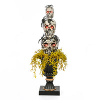 Halloween Tabletop Decoration, Black, Skull Tower, Decorated with Spiders, Includes Black Urn, 32 Inches - National Tree Company