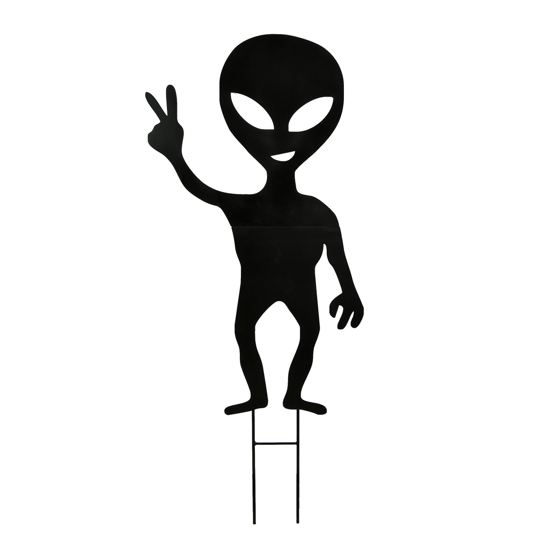 Halloween Lawn Decoration, Black, Alien, Includes Garden Stakes, 38 Inches