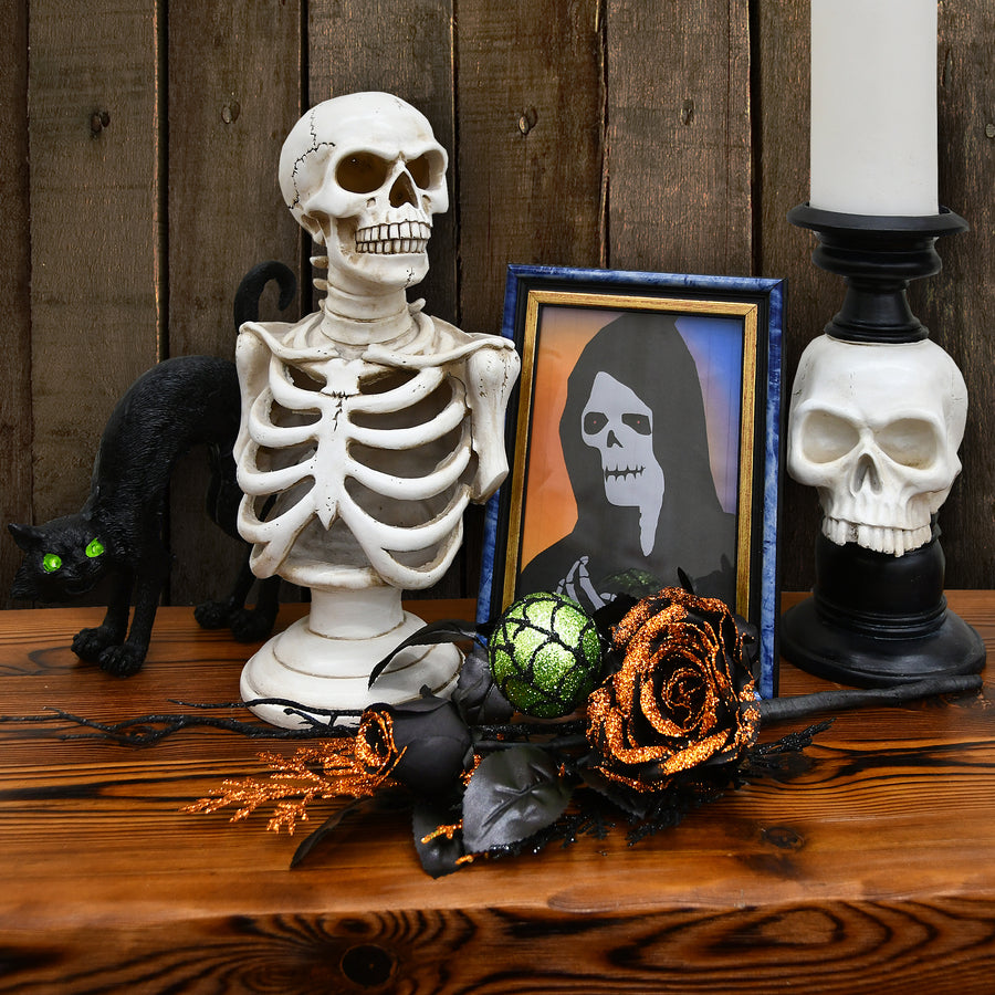 20 in. Set of 2 Halloween Spooky Bouquet with Roses, Ball Ornaments, Twigs, Leaves