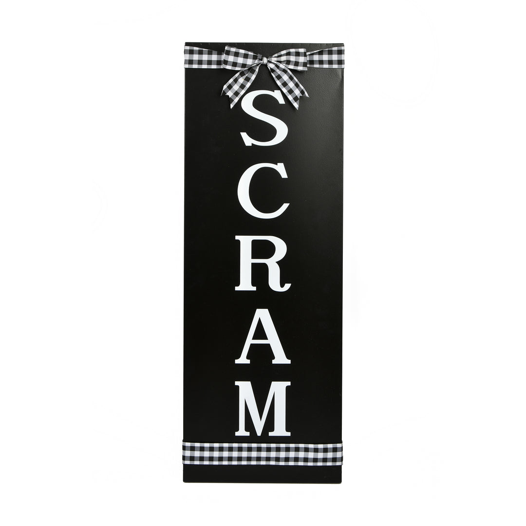 Halloween Hanging Porch Sign, Black, 'Scram', Metal Construction, 30 Inches