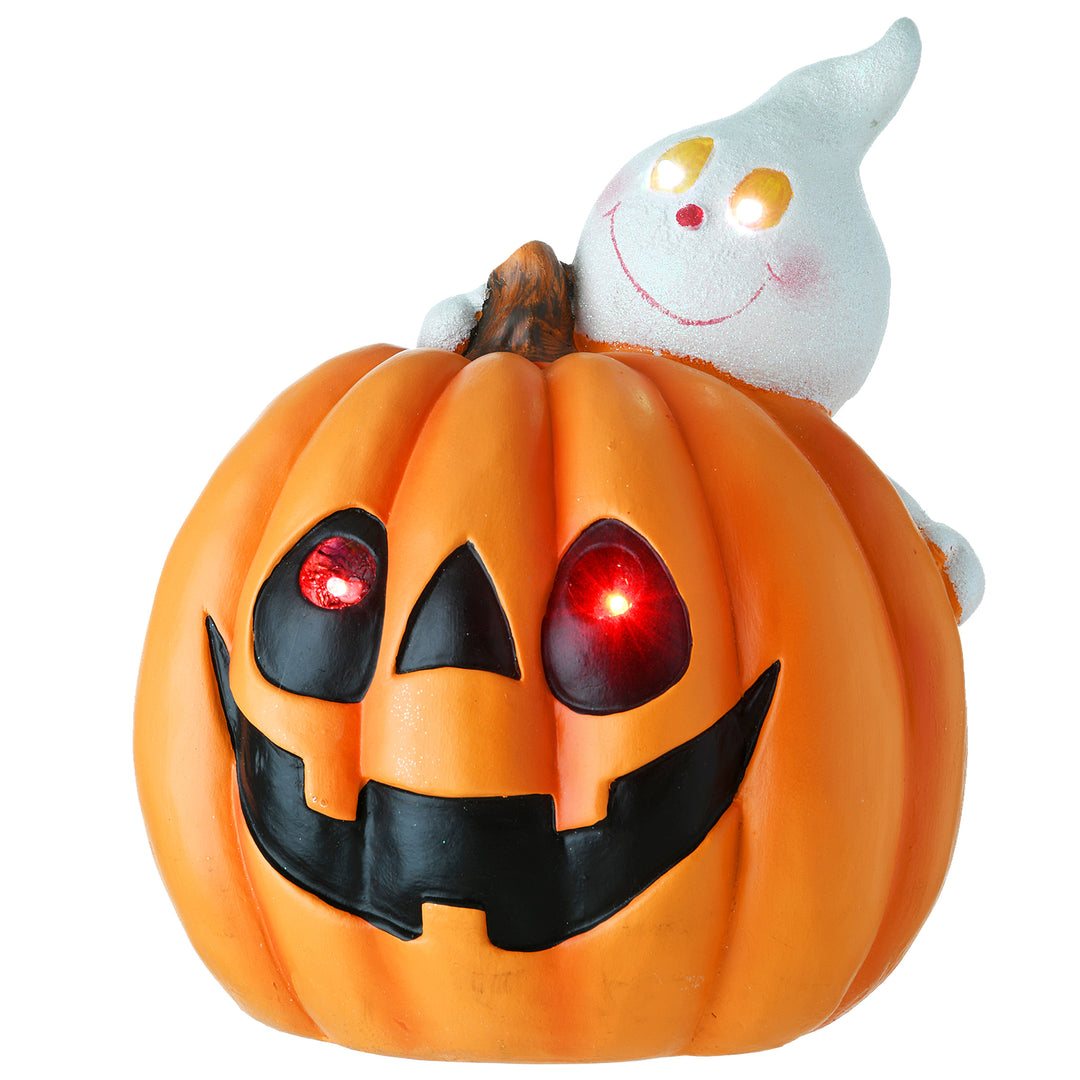 Halloween Pre-Lit Happy Pumpkin and Ghost Decoration, LED Lights, 12 Inches
