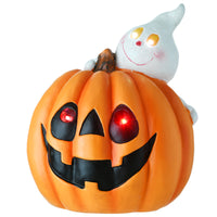 Halloween Pre-Lit Happy Pumpkin and Ghost Decoration, LED Lights, 12 Inches - National Tree Company