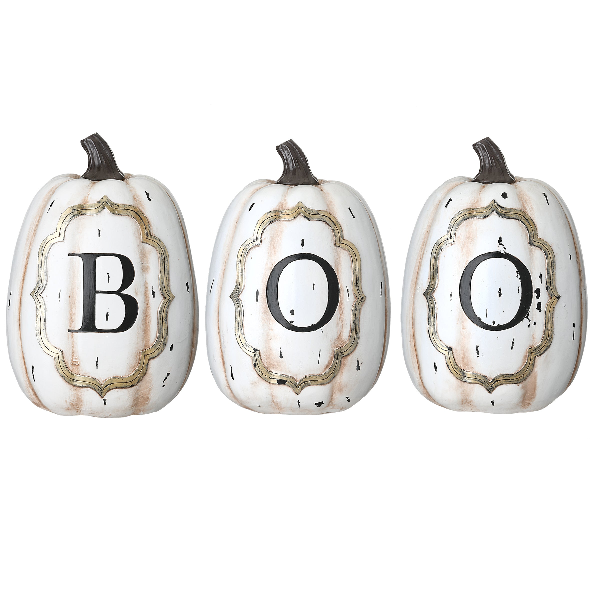 Halloween White Pumpkin BOO Sign Decoration, 13 Inches