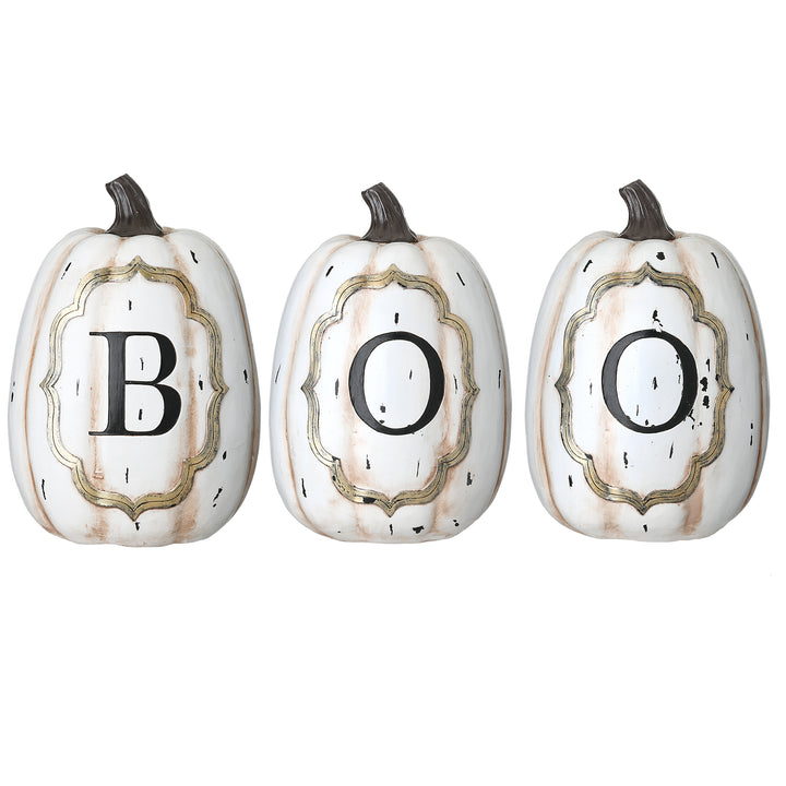 Halloween White Pumpkin BOO Sign Decoration, 13 Inches
