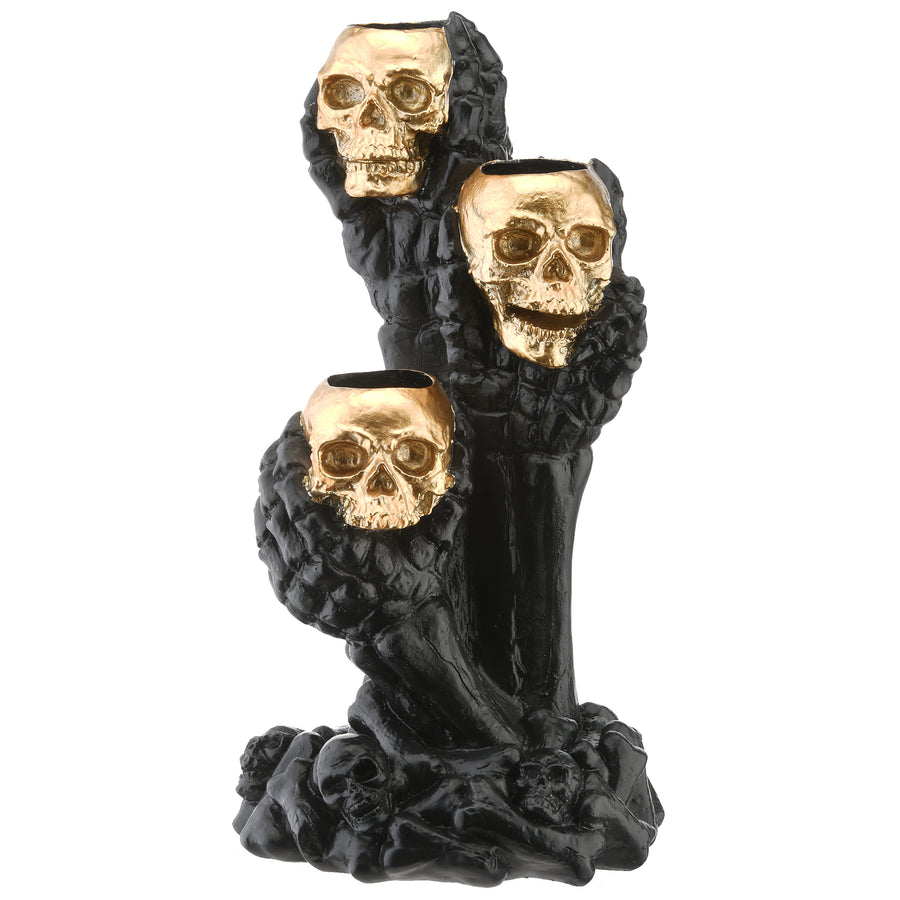 National Tree Company Three Skull Candle Holder, Holds Three Candles, Halloween Collection, 12 Inches - National Tree Company