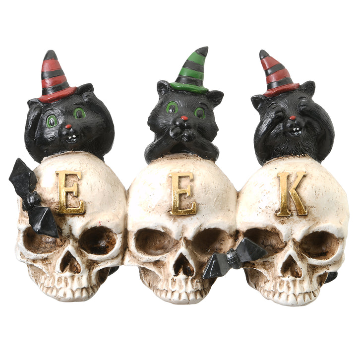 Halloween Three Black Cats and EEK Skull Sign Decoration, 5 Inches