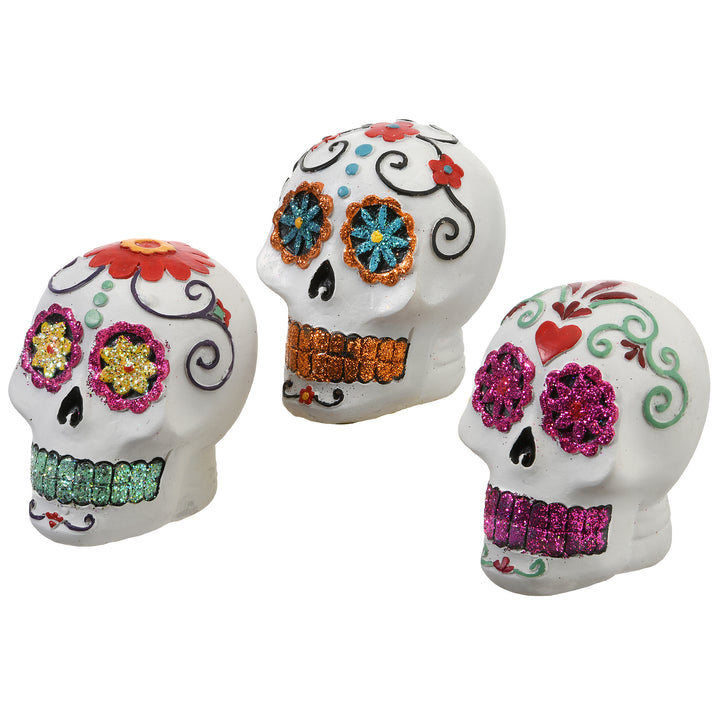 Halloween Day of the Dead Skulls, Pack of 3, 3 Inches