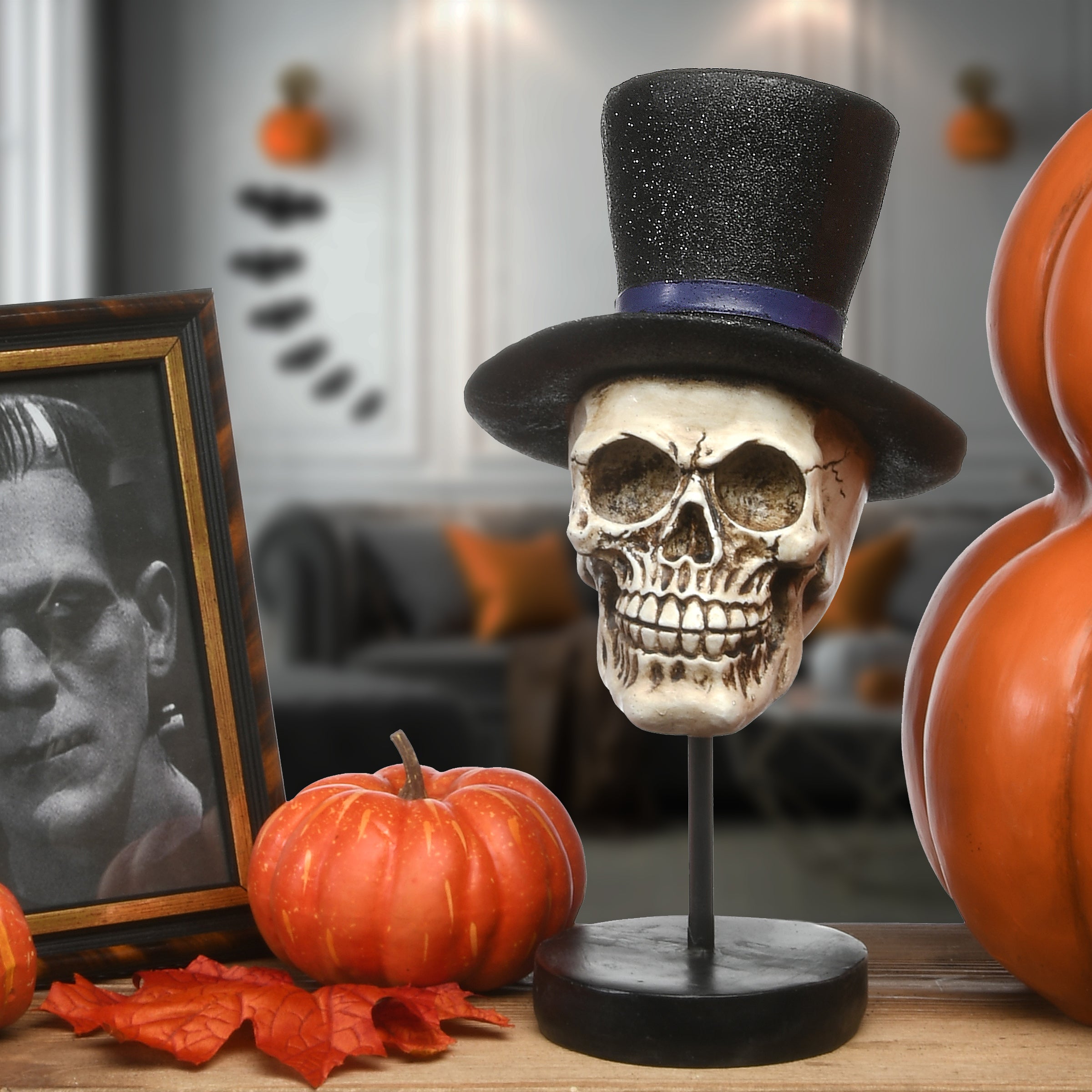 Halloween Skull in Top Hat Table Decoration, 12 Inches