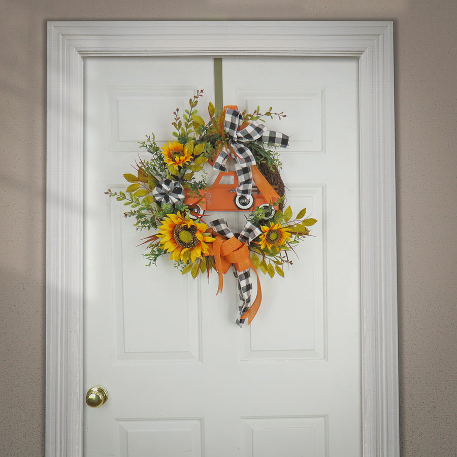 26 in. Fall Wreath with Sunflowers, Twig, Car and Bow