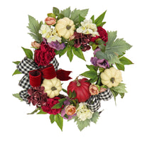 22 in. Fall Wreath with Peony, Pumpkin and Bow - National Tree Company