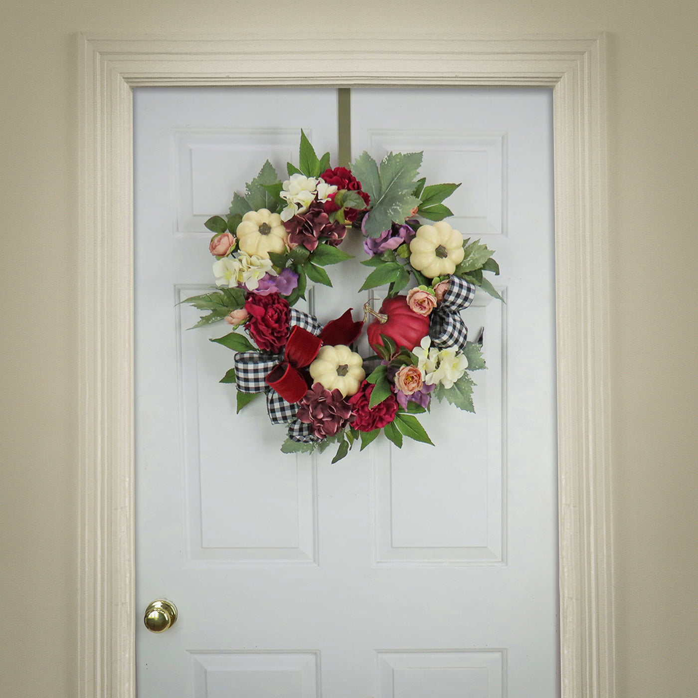 22 in. Fall Wreath with Peony, Pumpkin and Bow - National Tree Company