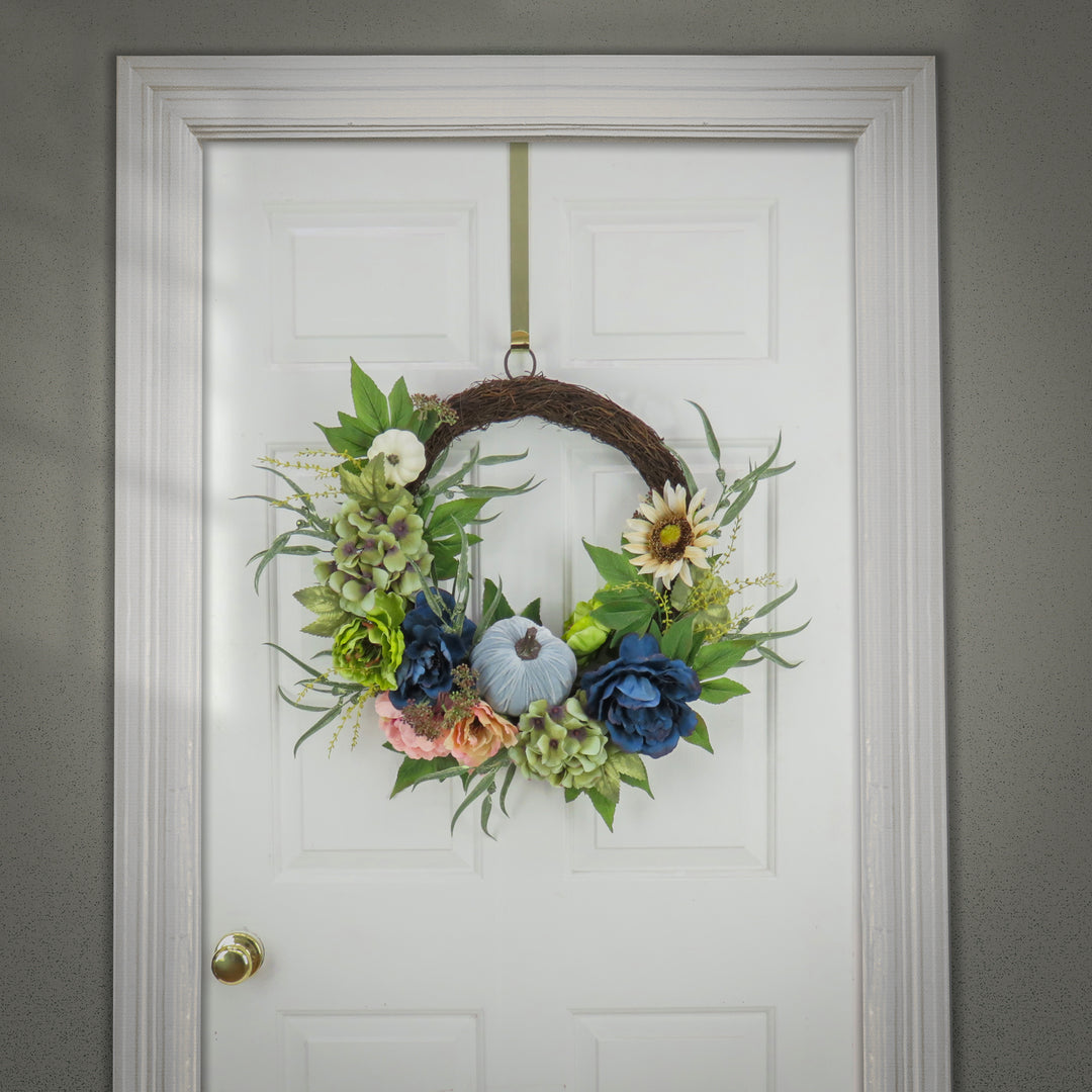 22" Harvest Wreath with Mixed Leaves, Hydrangea, Peony and Pumpkin
