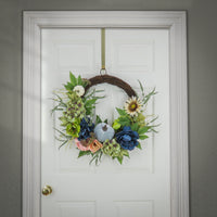 22" Harvest Wreath with Mixed Leaves, Hydrangea, Peony and Pumpkin - National Tree Company