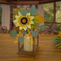 13"Harvest Harvest Lantern with Sunflower, Maple Leaves, Eucalyptus, Berry - National Tree Company