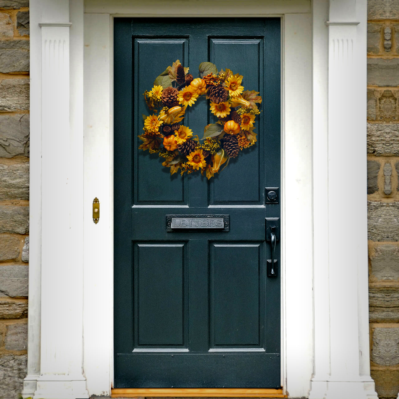 National Tree Company Artificial Autumn Wreath, Decorated with Pumpkins, Gourds, Pinecones, Sunflowers, Berry Clusters, Assorted Leaves, Autumn Collection, 22 in - National Tree Company