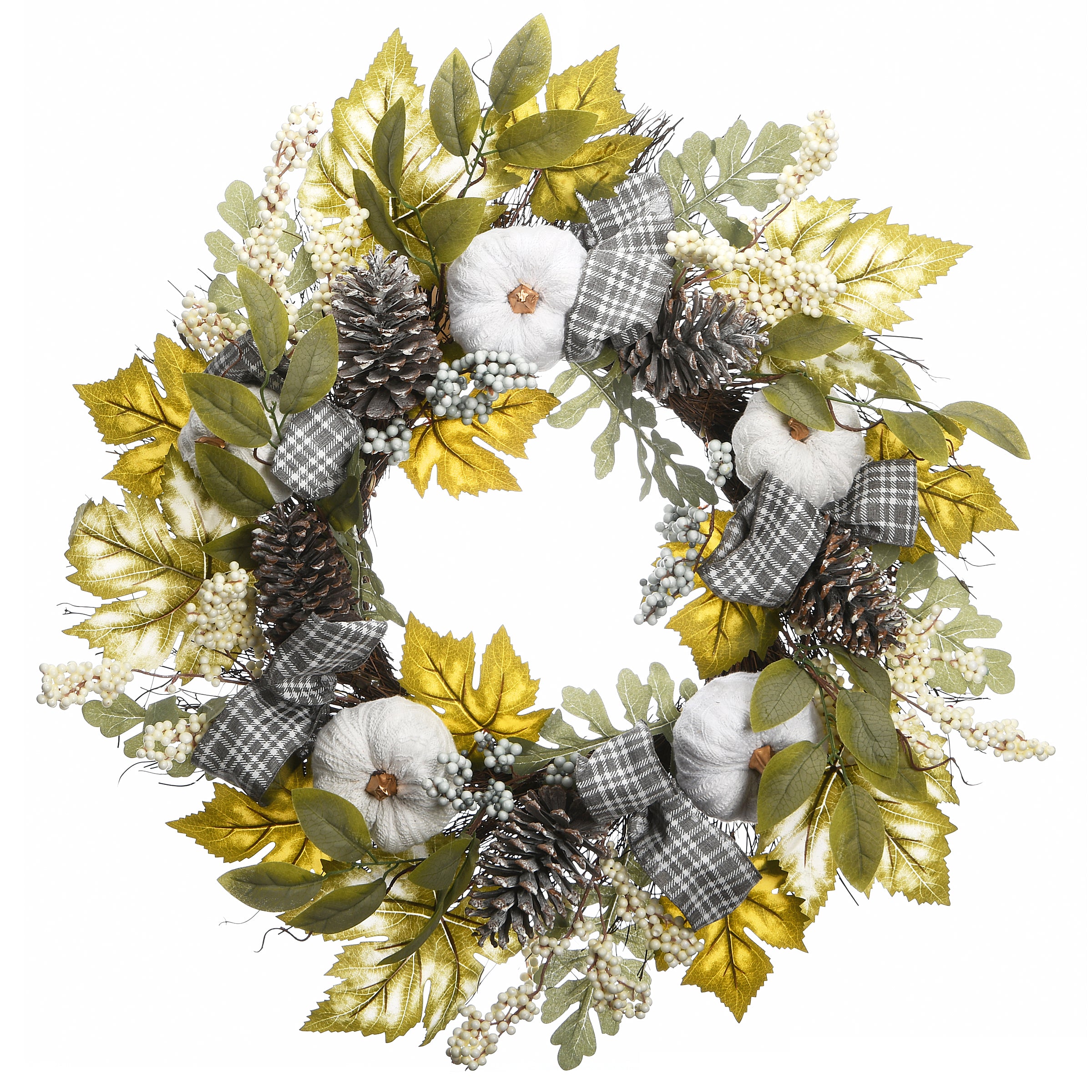 National Tree Company Artificial Autumn Wreath, Decorated with Pine Cones, Berry Clusters, Gourds, Fabric Bows, Autumn Collection, 30 Inches