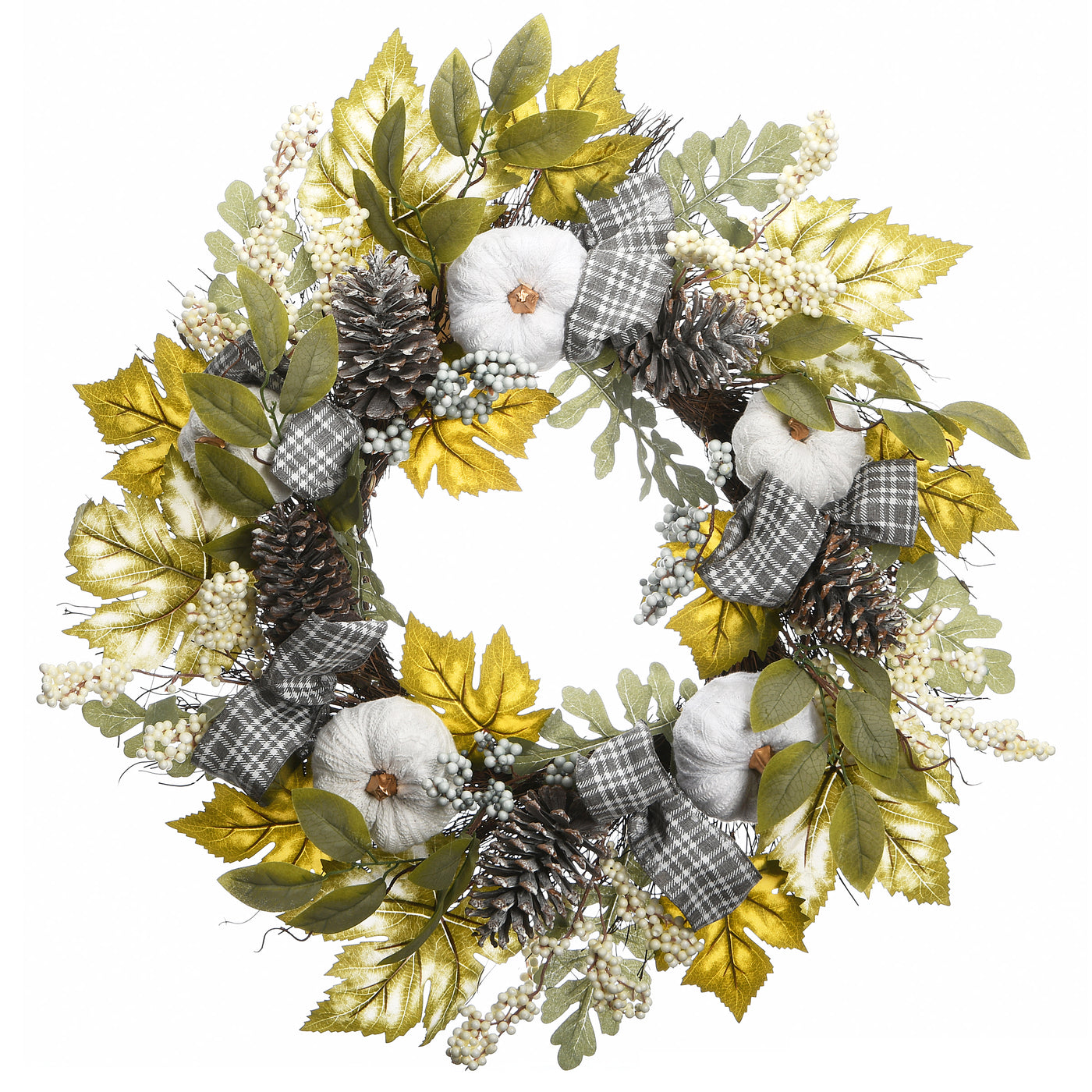 National Tree Company Artificial Autumn Wreath, Decorated with Pine Cones, Berry Clusters, Gourds, Fabric Bows, Autumn Collection, 30 Inches - National Tree Company