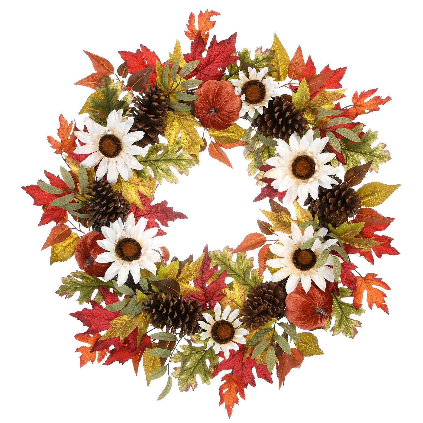 National Tree Company Artificial Autumn Wreath, Decorated with Pumpkin Gourds, Pine Cones, Maple Leaves, Sunflower Blooms, Autumn Collection, 32 Inches - National Tree Company