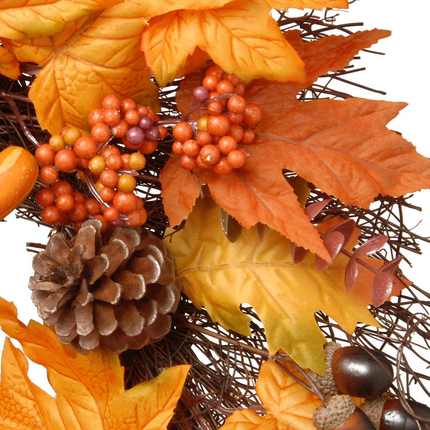 Artificial Autumn Wreath, Decorated with Gourds, Pumpkins, Berry Clusters, Acorns, Maple Leaves, Autumn Collection, 24 in - National Tree Company