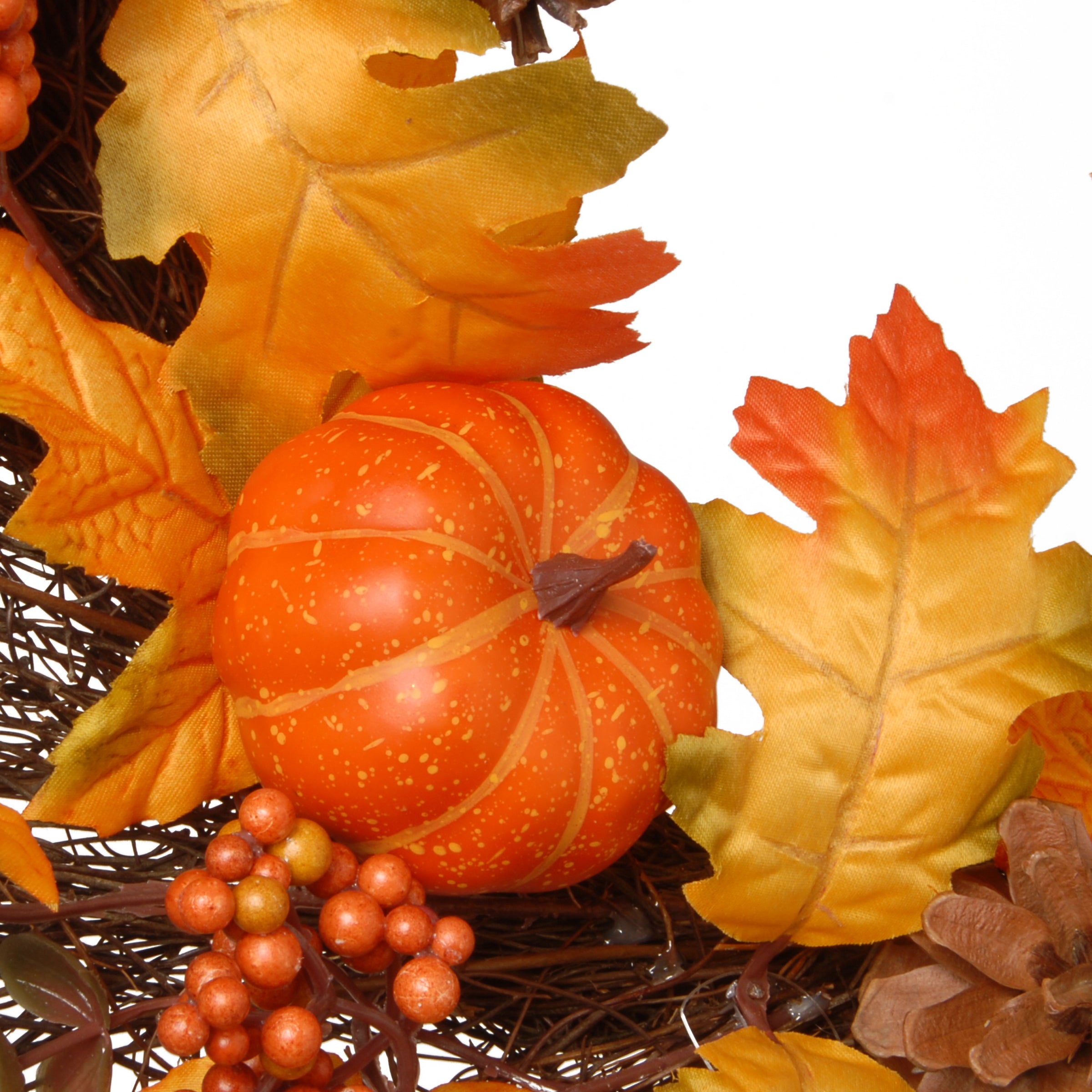 Artificial Autumn Wreath, Decorated with Gourds, Pumpkins, Berry Clusters, Acorns, Maple Leaves, Autumn Collection, 24 in