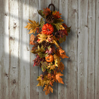 Artificial Fall Teardrop Hanging Wall Decoration, Decorated with Pumpkins, Gourds, Pinecones, Berry Clusters, Maple Leaves, Autumn Collection, 26 in - National Tree Company