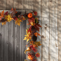 Artificial Autumn Garland, Green and Orange, Made with Pumpkins, Pinecones, Berry Clusters, Maple Leaves, Autumn Collection, 6 ft - National Tree Company