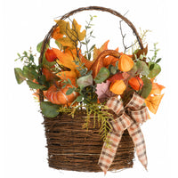 National Tree Company Artificial Flowers in Wicker Basket, Decorated with Pumpkins, Gourds, Flower Buds, Burlap Bows, Maple Leaves, Autumn Collection, 17 in - National Tree Company