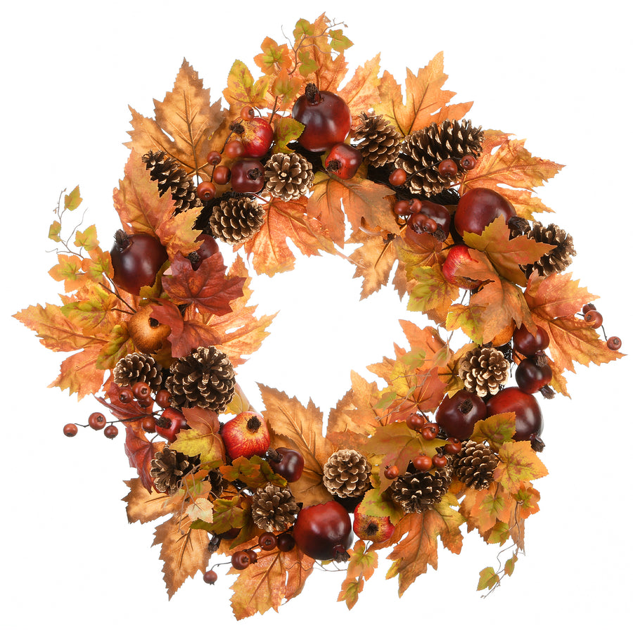 National Tree Company Artificial Autumn Wreath, Decorated with Pomegranates, Berry Clusters, Pine Cones, Maple Leaves, Autumn Collection, 26 Inches - National Tree Company