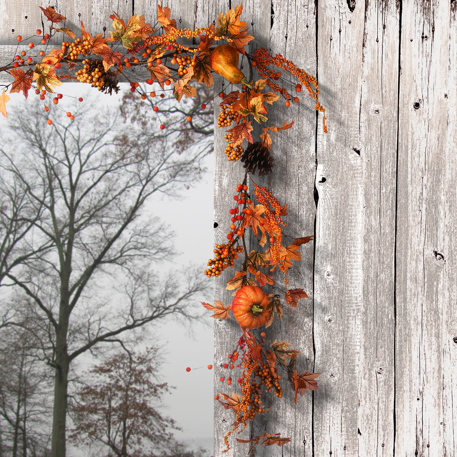 6 ft. Fall Garland with Pumpkins, Pinecones, Berry Clusters, Maple Leaves