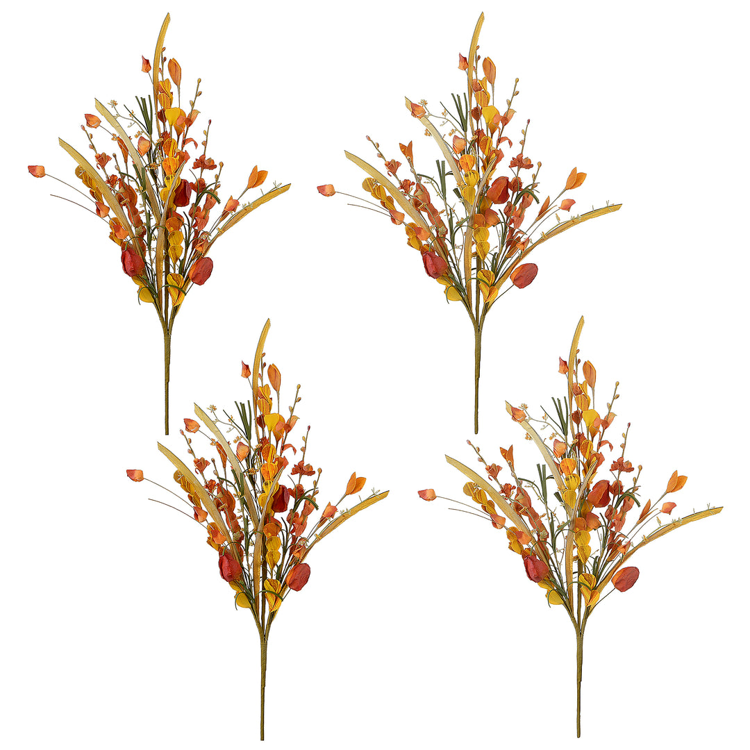 National Tree Company Artificial Autumn Bouquet, Set of Four, Decorated with Wildflowers, Seed Stalks, Fronds, Assorted Leaves, Autumn Collection, 22 Inches