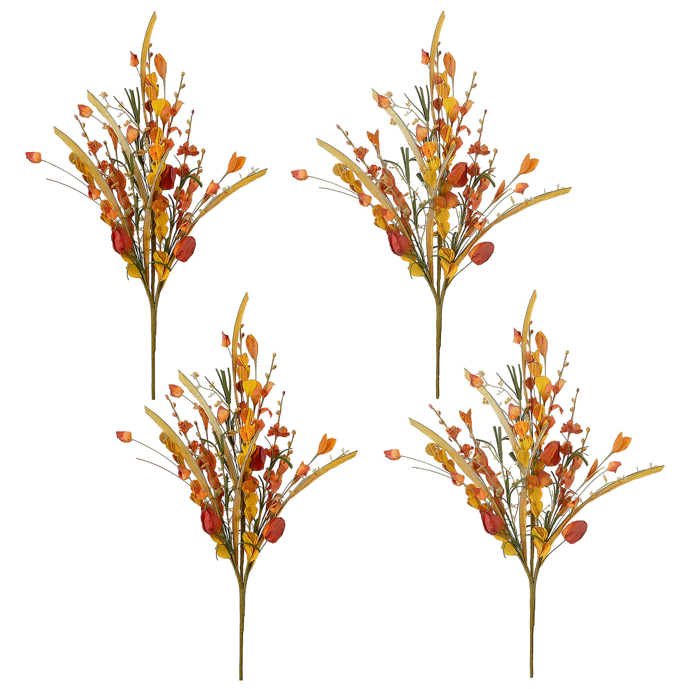 Artificial Autumn Bouquet, Set of Four, Decorated with Wildflowers, Seed Stalks, Fronds, Assorted Leaves, Autumn Collection, 22 Inches - National Tree Company