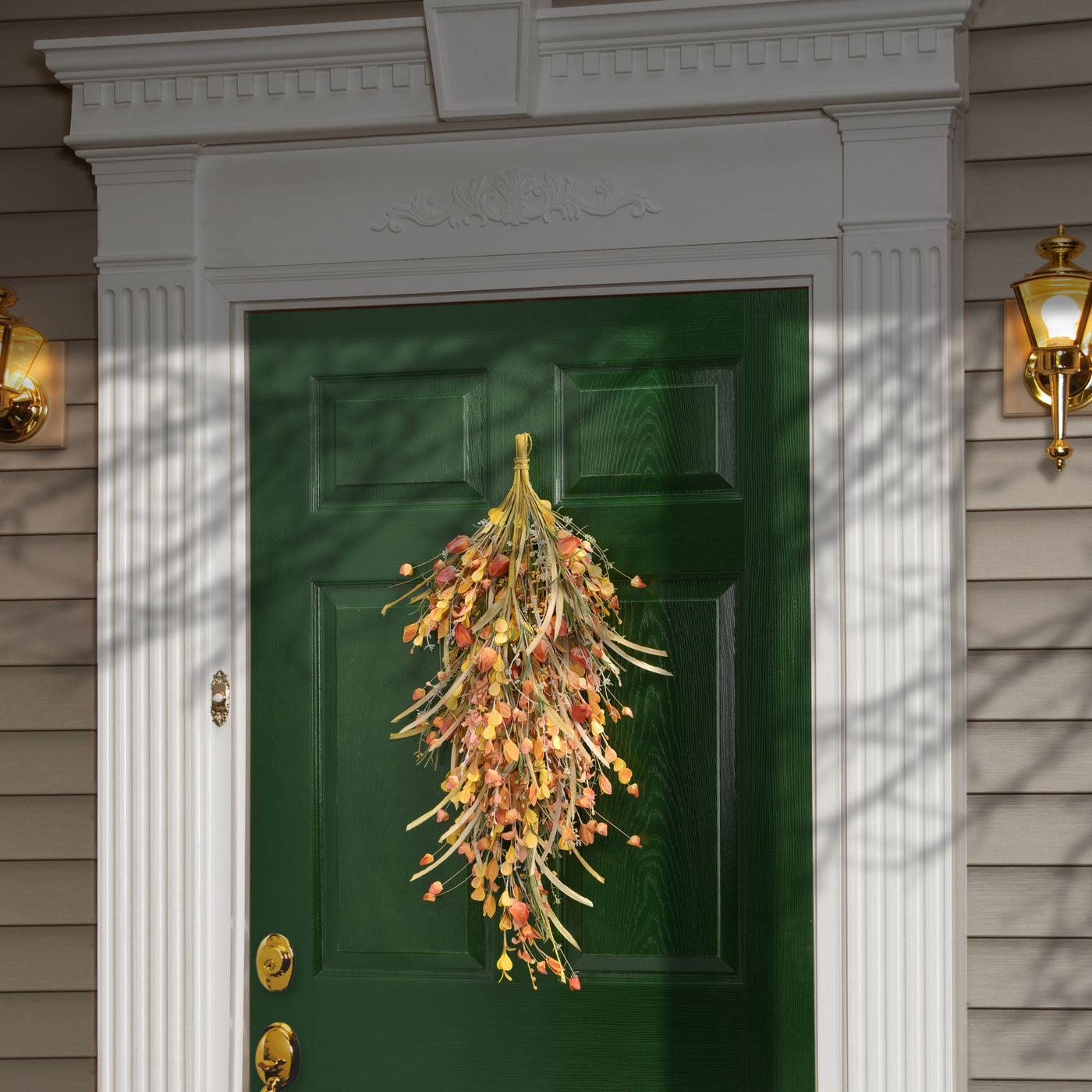 Artificial Autumn Teardrop Decoration, Decorated with Seed Stalks, Straw Fronds, Assorted Leaves, Autumn Collection, 30 Inches - National Tree Company