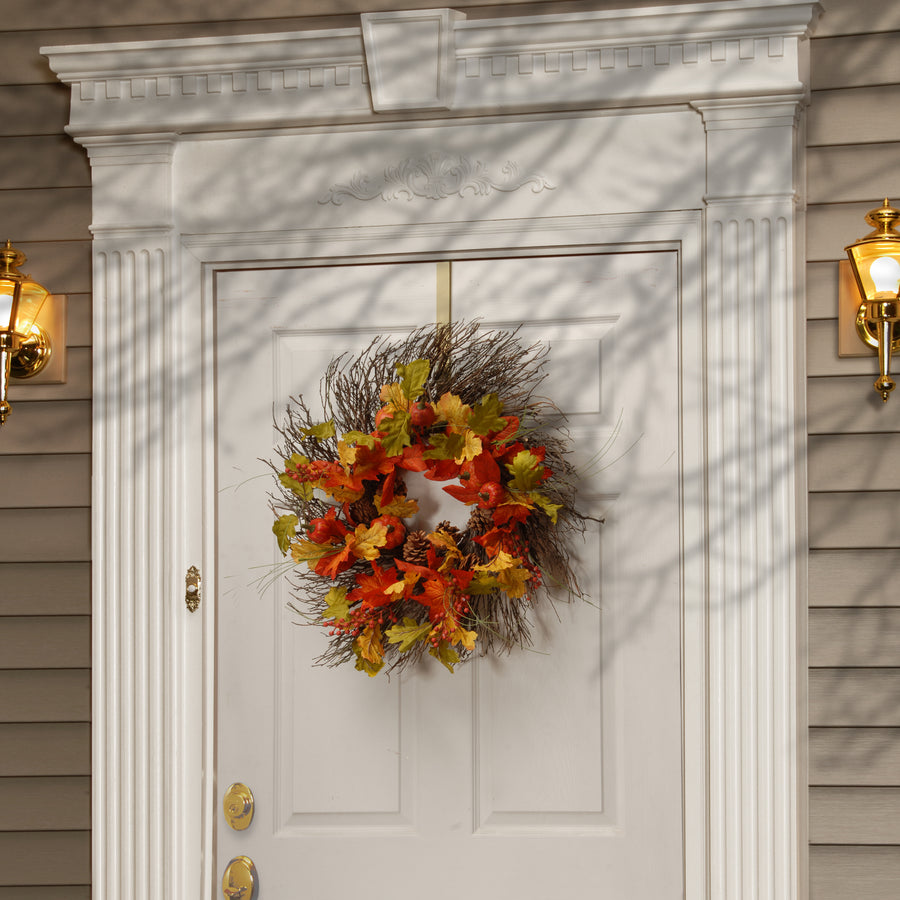 26 in. Fall Wreath with Pumpkins, Pinecones, Berry Clusters, Assorted Leaves