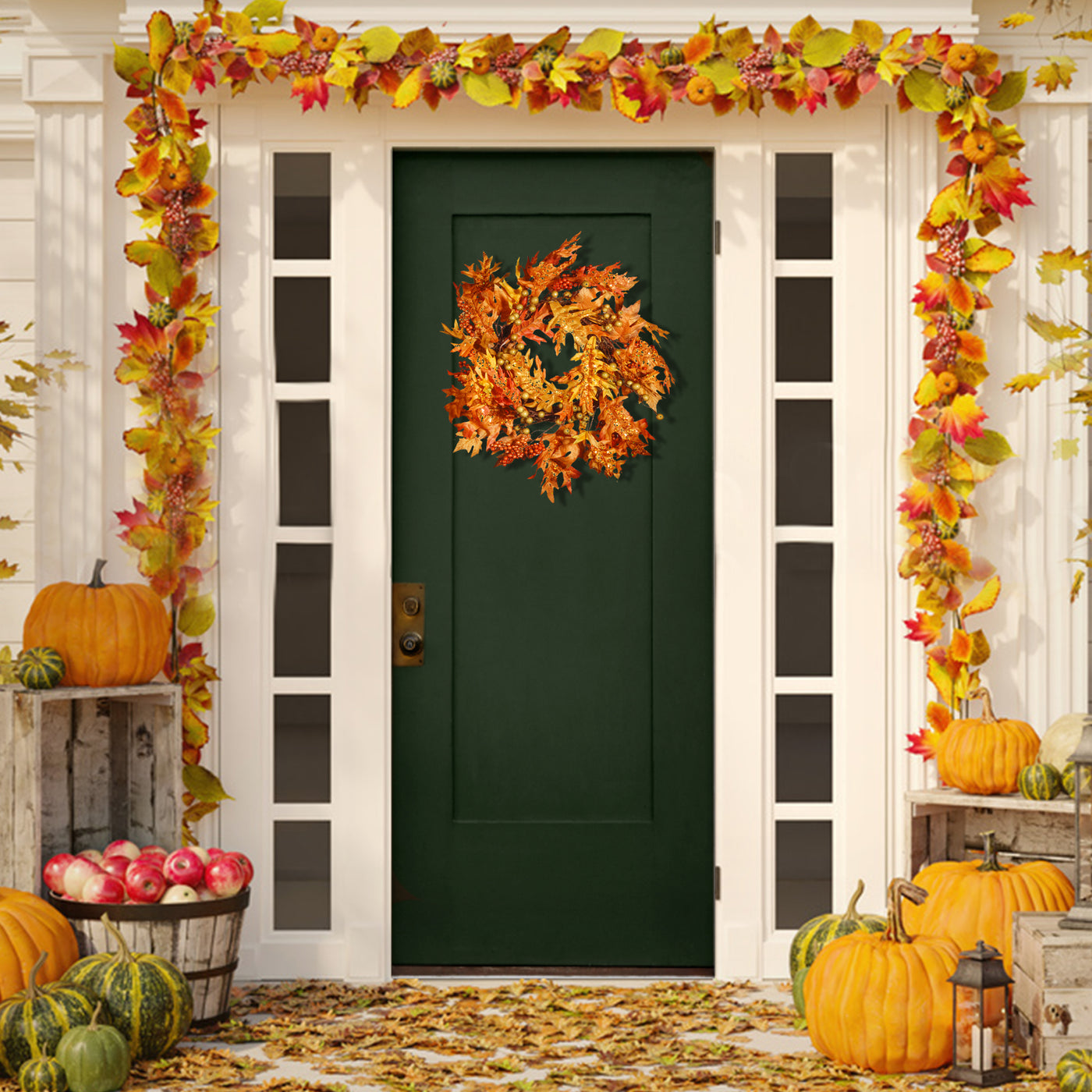 Artificial Autumn Wreath, Decorated with Maple Leaves, Berry Clusters, Autumn Collection, 24 in - National Tree Company