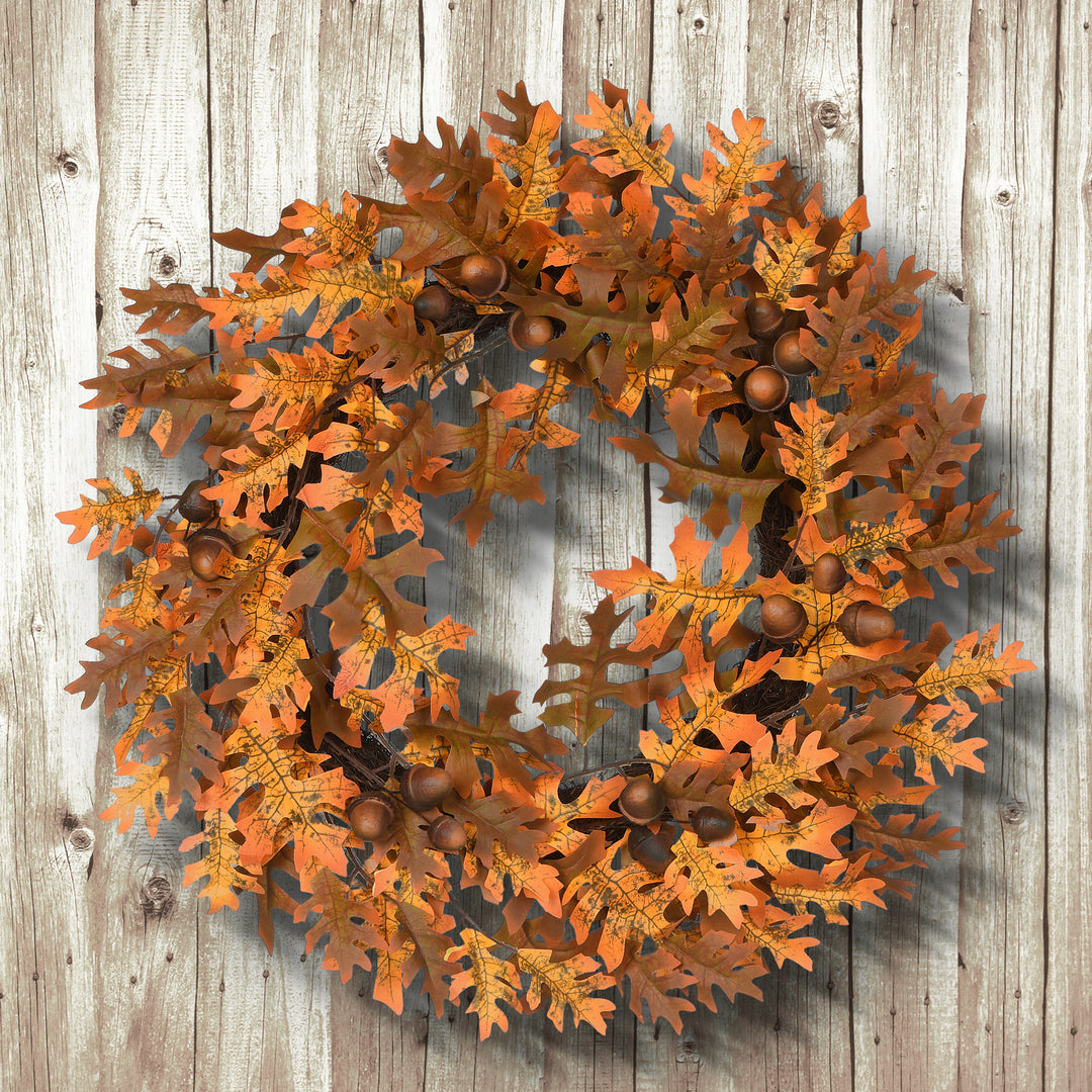Artificial Autumn Wreath, Decorated with Acorns, Oak Leaves, Autumn Collection, 24 in