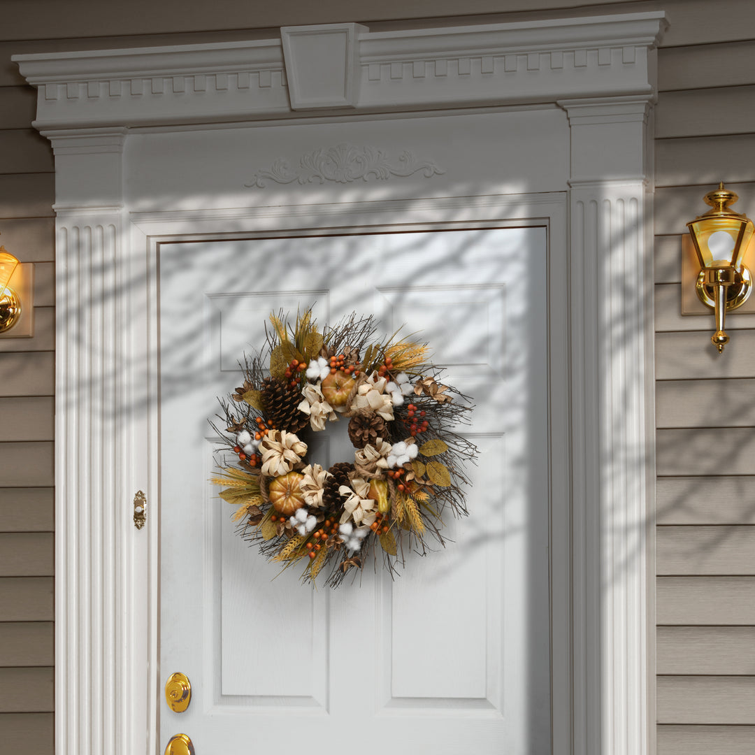 National Tree Company Artificial Autumn Wreath, Decorated with Pinenuts, Gourds, Berry Clusters, Pinecones, Assorted Leaves, Autumn Collection, 22 in