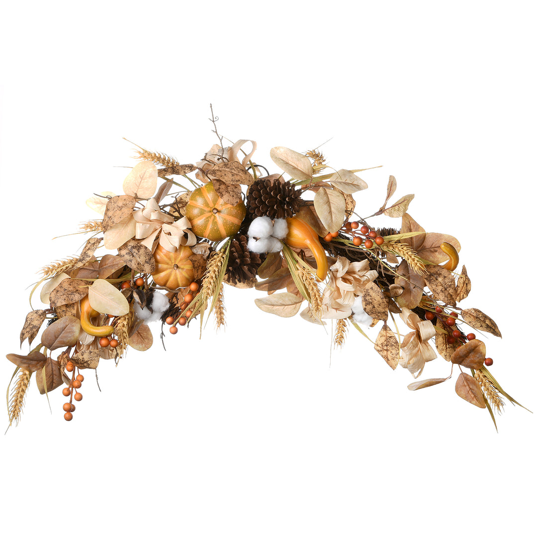Artificial Autumn Door Decoration, Decorated with Pine Cones, Pumpkins, Gourds, Assorted Leaves, Autumn Collection, 36 Inches
