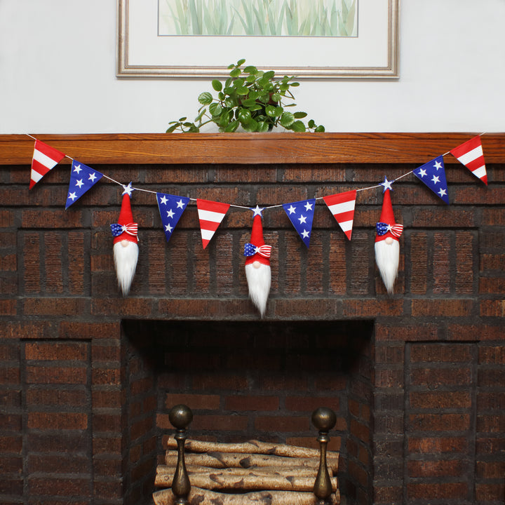 6 ft Patriotic Flags and Red Gnomes Garland