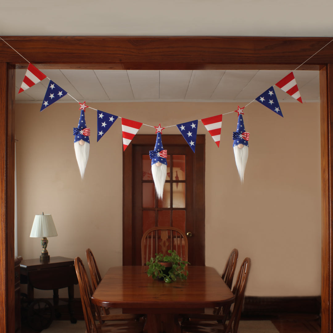 6 ft Patriotic Flags and Blue Gnomes Garland