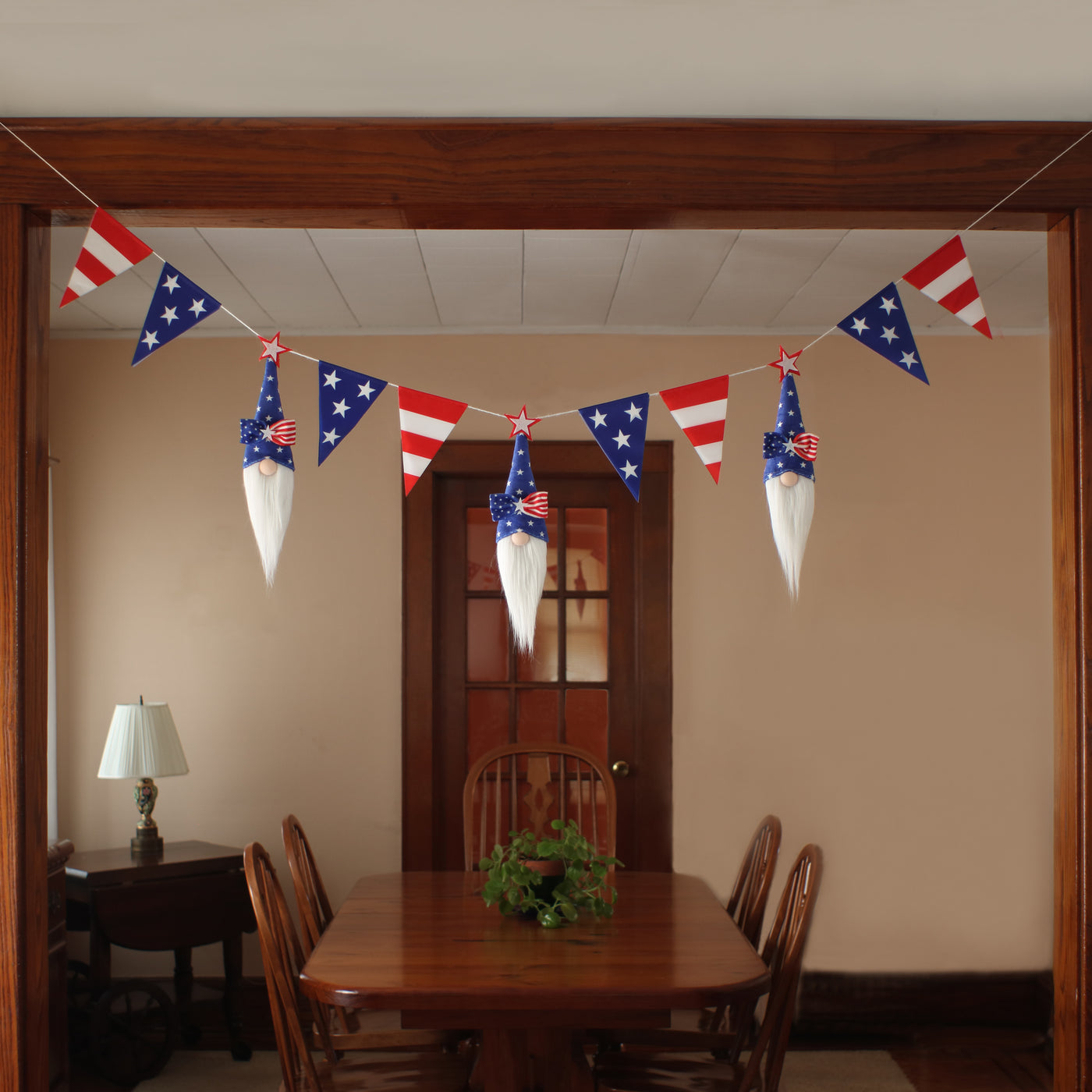 6 ft Patriotic Flags and Blue Gnomes Garland - National Tree Company