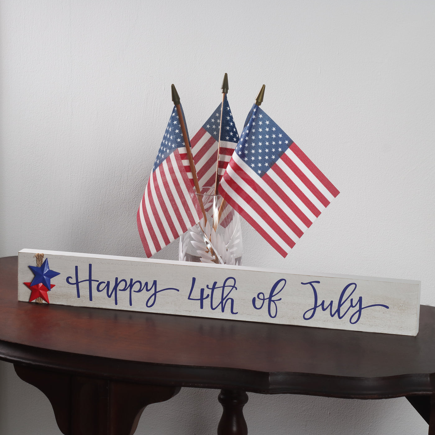 Patriotic Happy 4th of July Table Decoration Wood Construction 4th of July Collection 19 Inches - National Tree Company