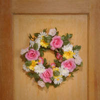 18 in. Spring Wreath with Multicolor Daisy and Rose Blooms, Leafy Greens, Berry Clusters - National Tree Company